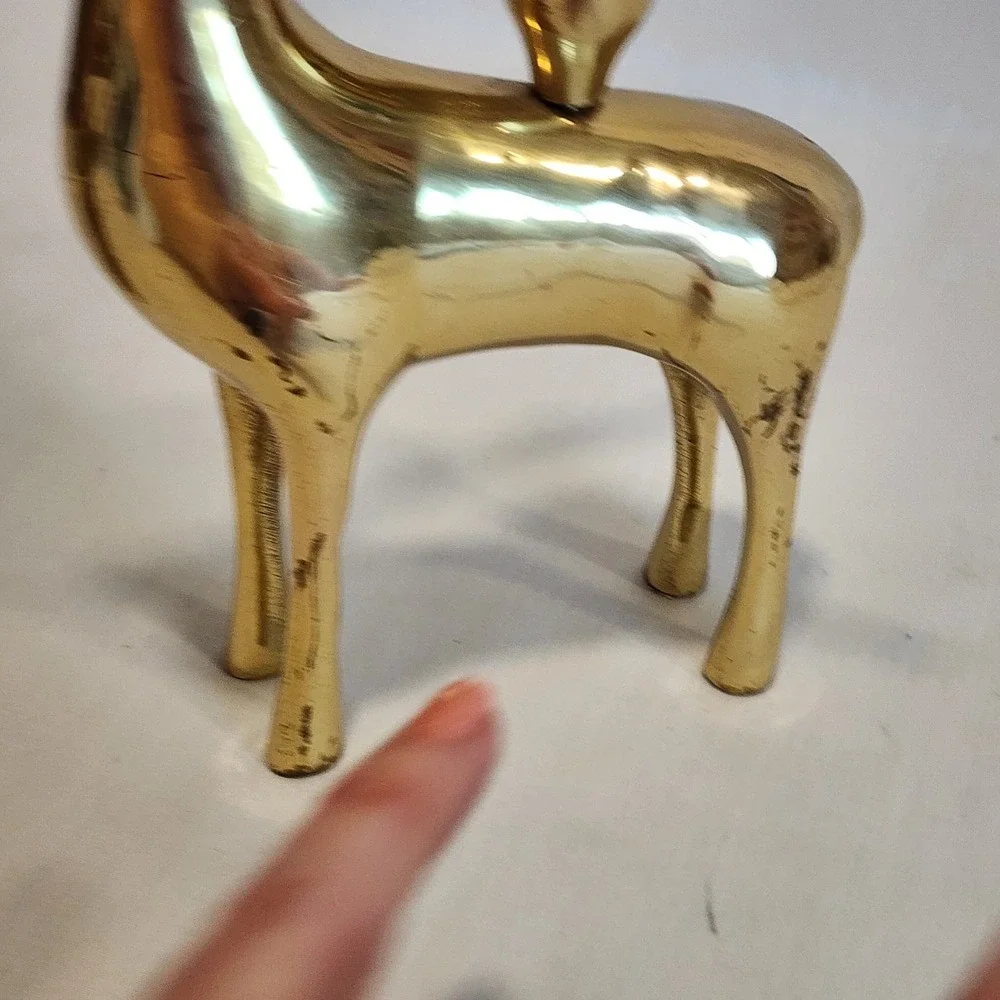 Vintage Solid Brass Reindeer Candle Holder‎ Set Standing and Resting Deer MCM